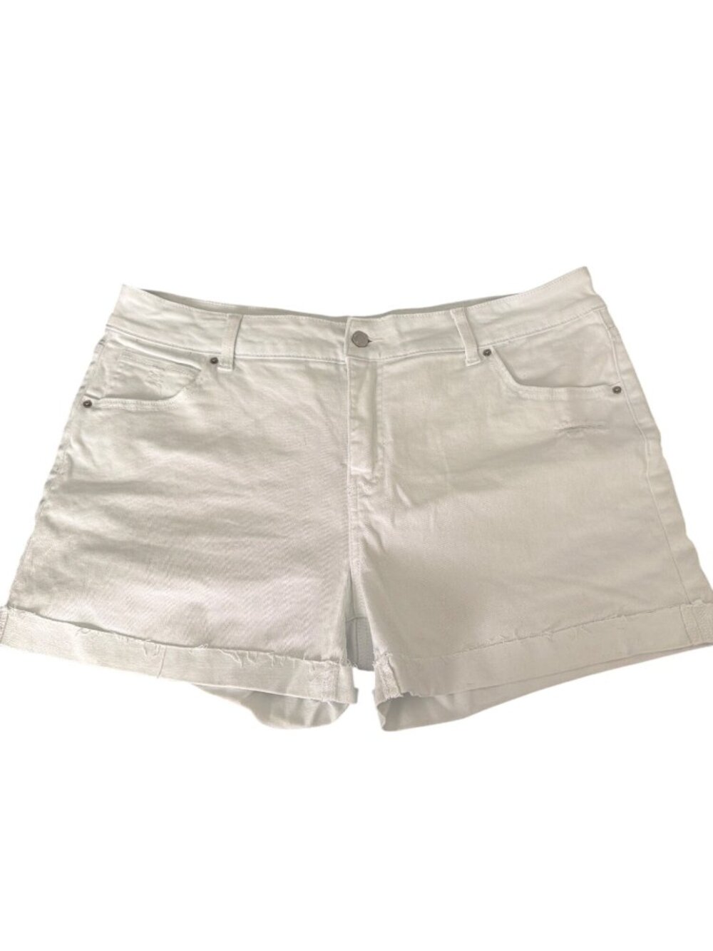 Time Tru White Denim Mid Rise Shorts Cuffed Frayed Hem Summer Plus Size 18